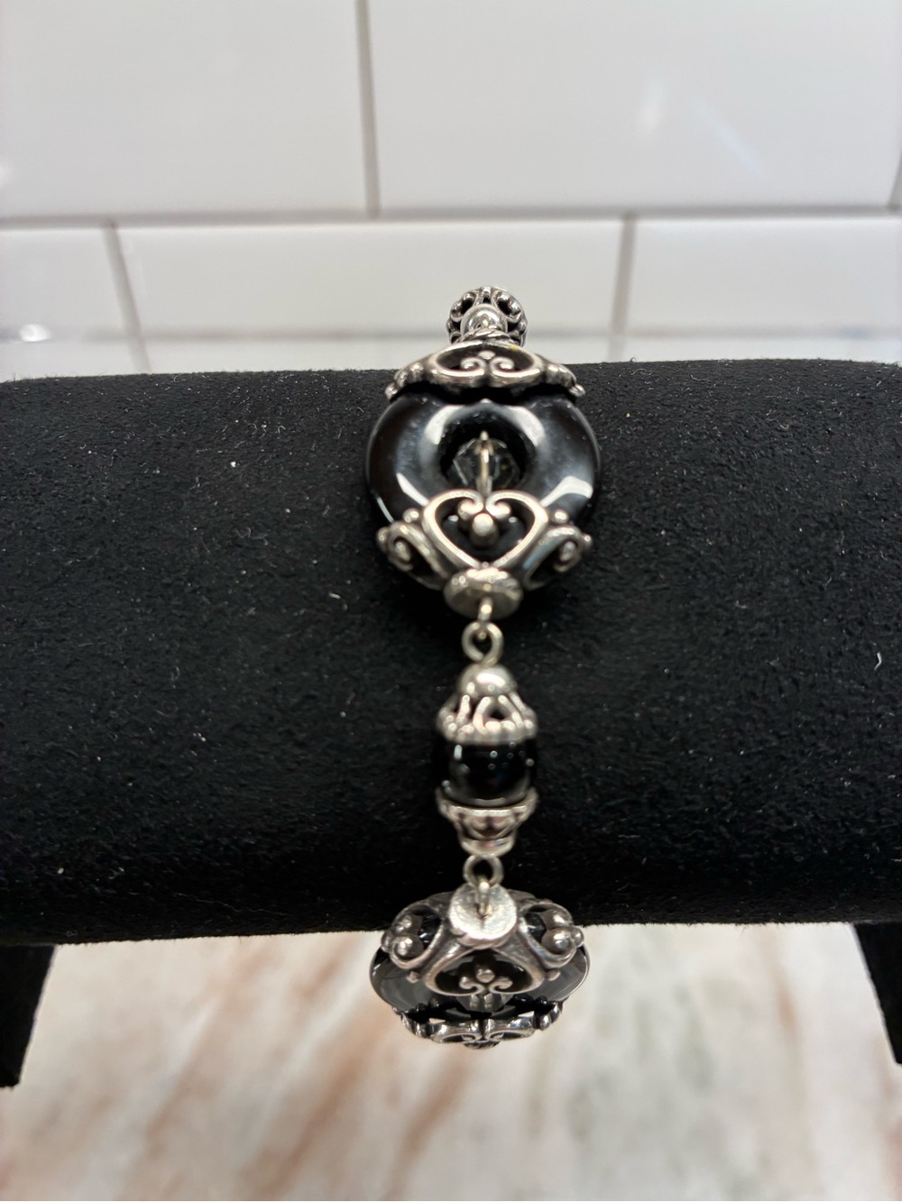 Brighton Black and Silver Heart Accent Bead Bracelet (Retired)